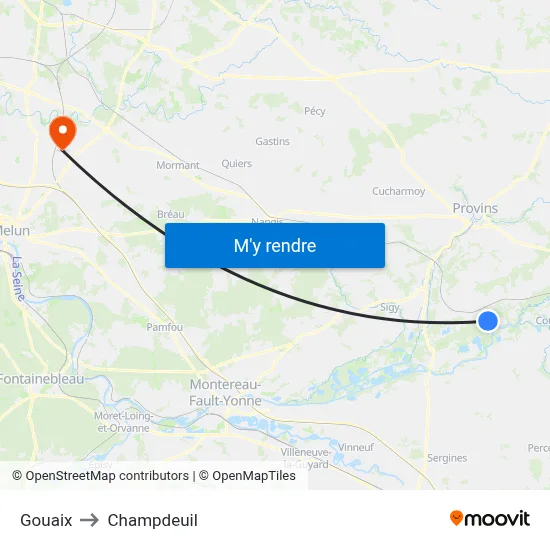 Gouaix to Champdeuil map