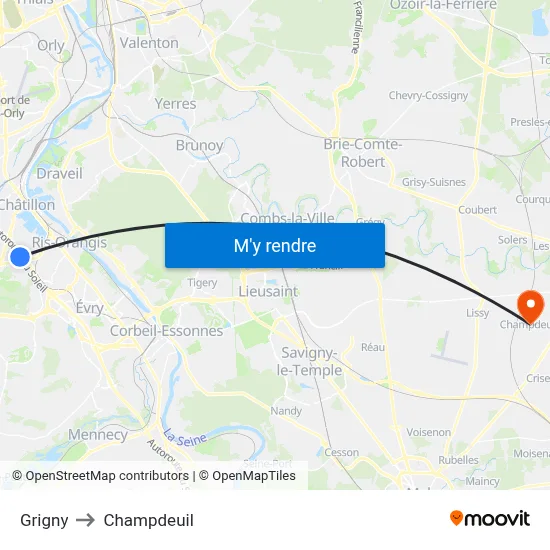 Grigny to Champdeuil map