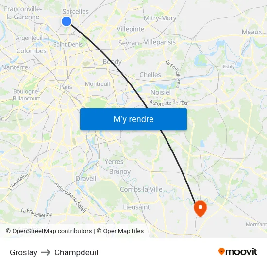 Groslay to Champdeuil map