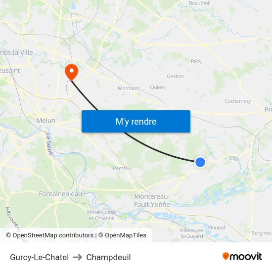 Gurcy-Le-Chatel to Champdeuil map
