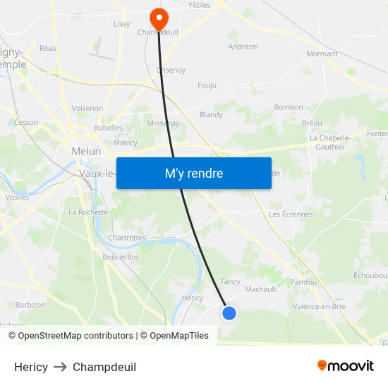 Hericy to Champdeuil map