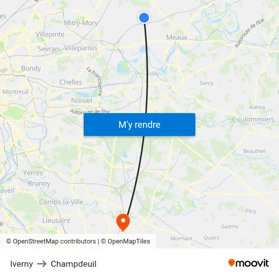 Iverny to Champdeuil map