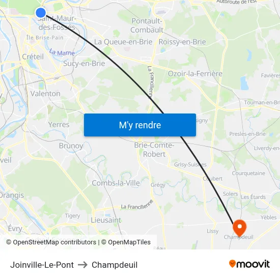 Joinville-Le-Pont to Champdeuil map