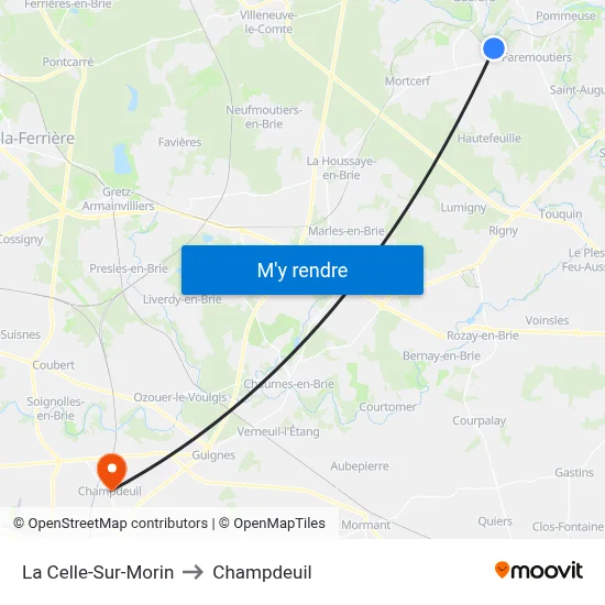 La Celle-Sur-Morin to Champdeuil map