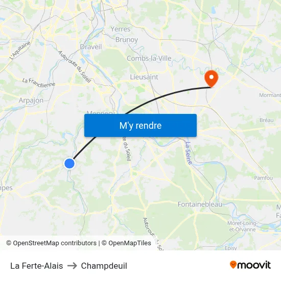 La Ferte-Alais to Champdeuil map