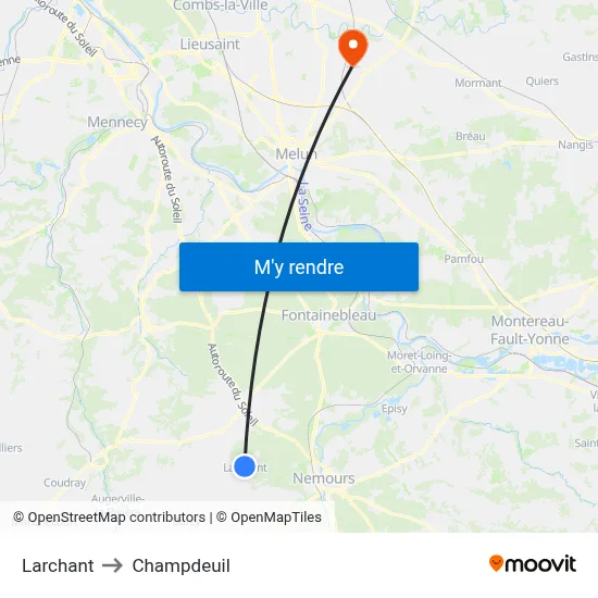 Larchant to Champdeuil map