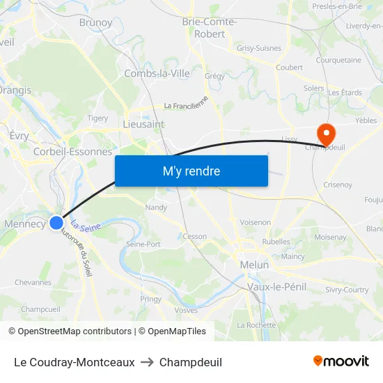 Le Coudray-Montceaux to Champdeuil map