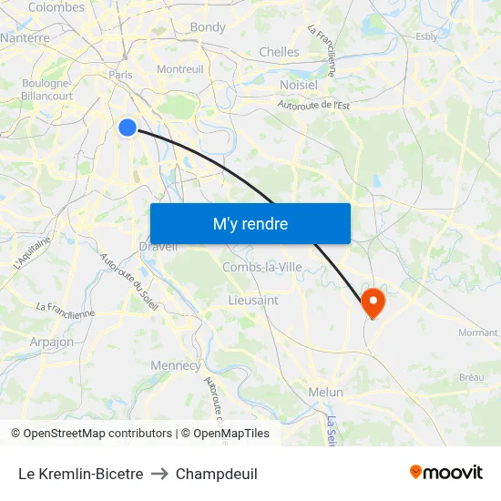 Le Kremlin-Bicetre to Champdeuil map