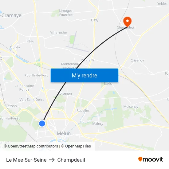 Le Mee-Sur-Seine to Champdeuil map