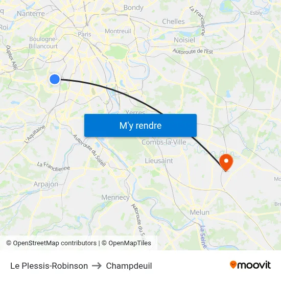 Le Plessis-Robinson to Champdeuil map