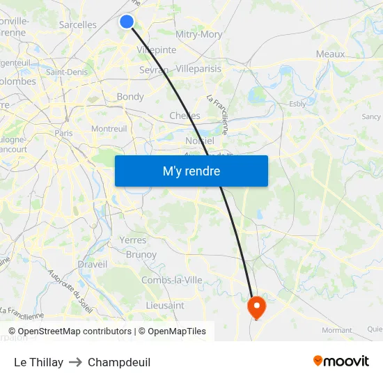 Le Thillay to Champdeuil map