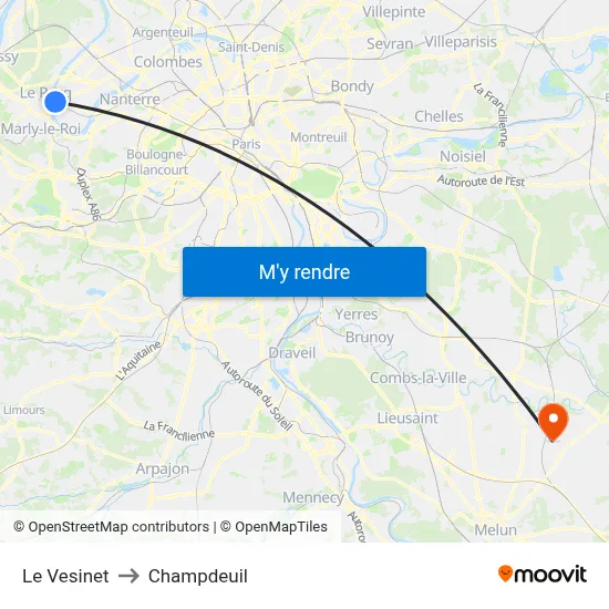 Le Vesinet to Champdeuil map