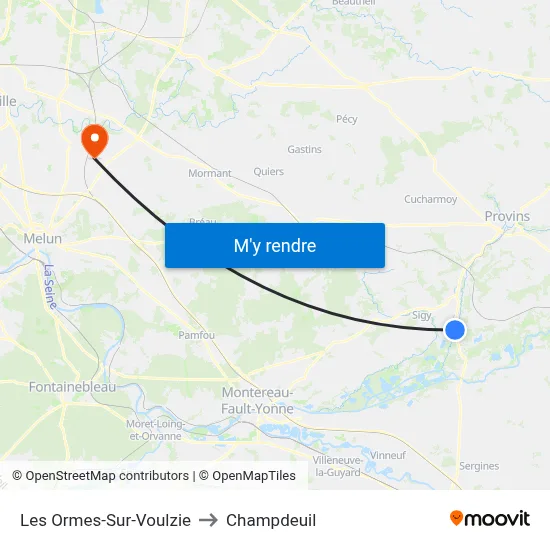 Les Ormes-Sur-Voulzie to Champdeuil map