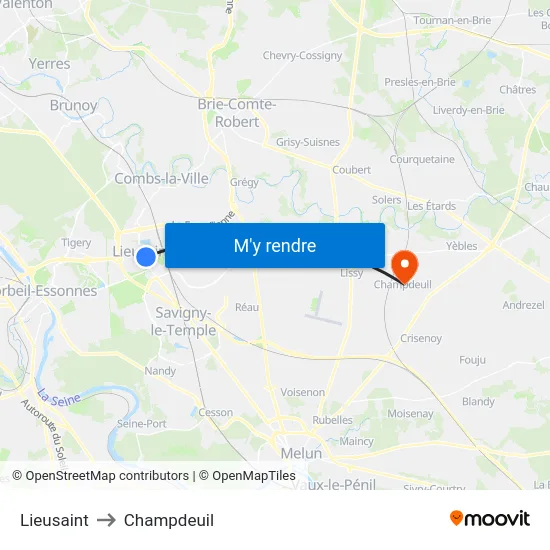 Lieusaint to Champdeuil map