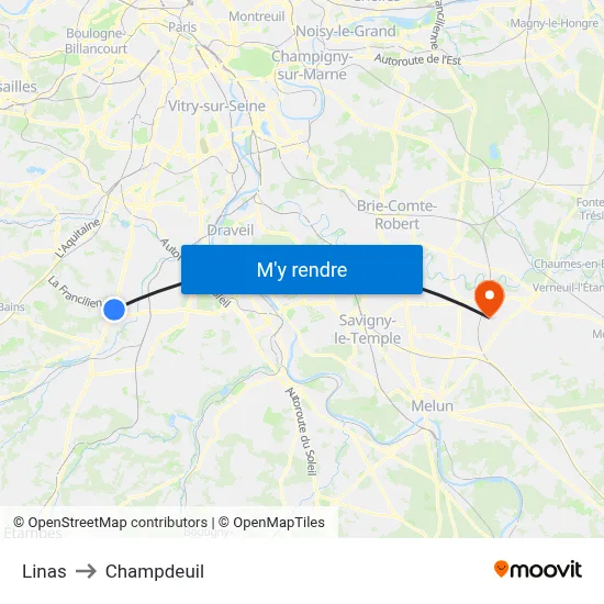Linas to Champdeuil map