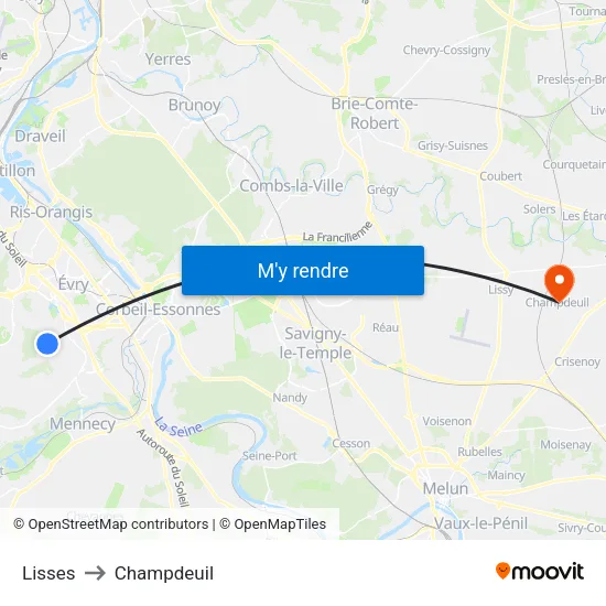 Lisses to Champdeuil map