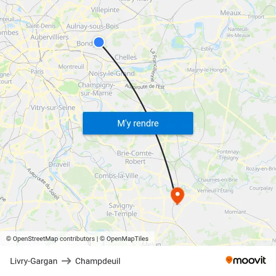 Livry-Gargan to Champdeuil map
