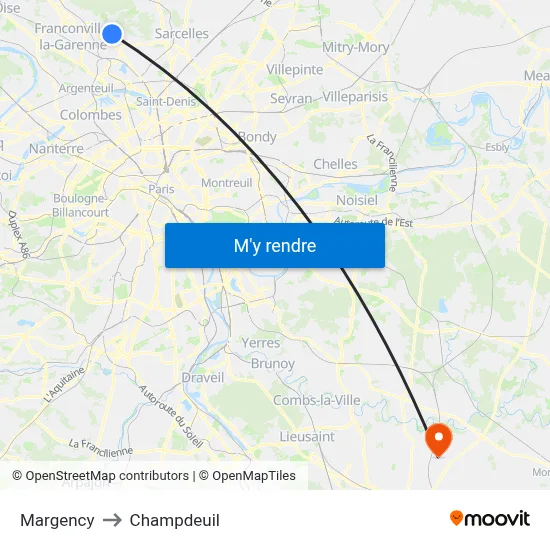 Margency to Champdeuil map