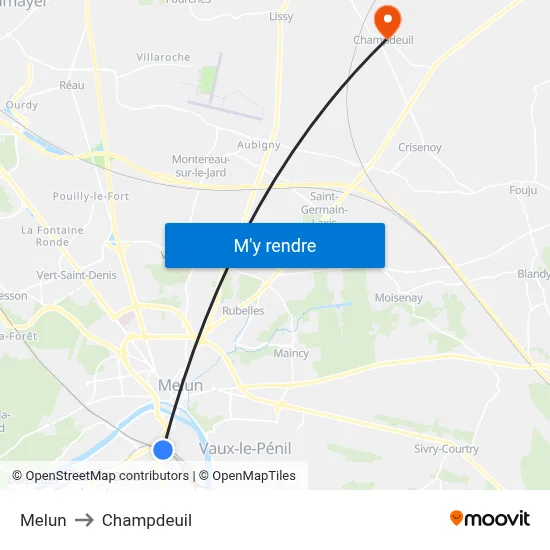Melun to Champdeuil map