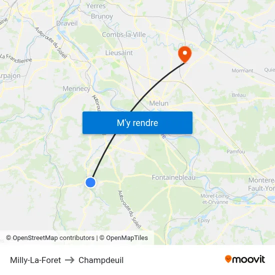 Milly-La-Foret to Champdeuil map