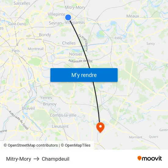 Mitry-Mory to Champdeuil map