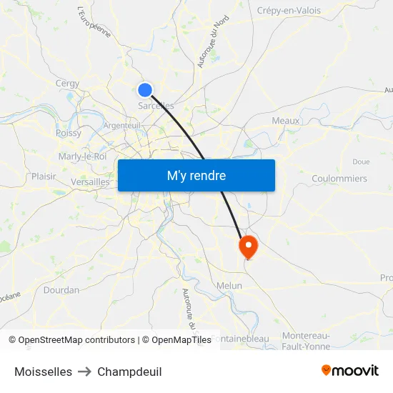 Moisselles to Champdeuil map