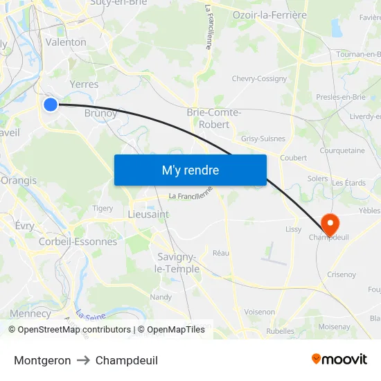 Montgeron to Champdeuil map
