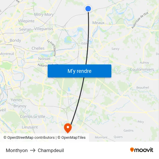 Monthyon to Champdeuil map