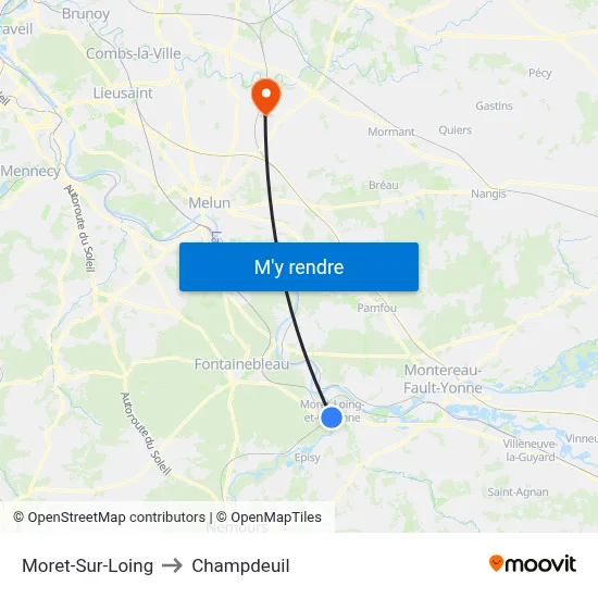 Moret-Sur-Loing to Champdeuil map