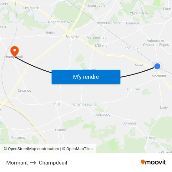 Mormant to Champdeuil map