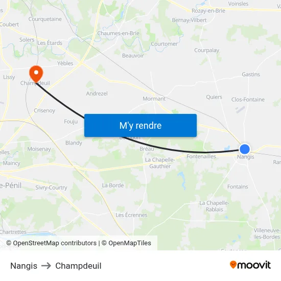Nangis to Champdeuil map