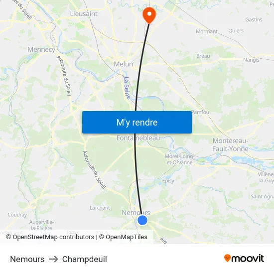 Nemours to Champdeuil map