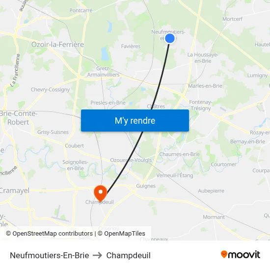 Neufmoutiers-En-Brie to Champdeuil map