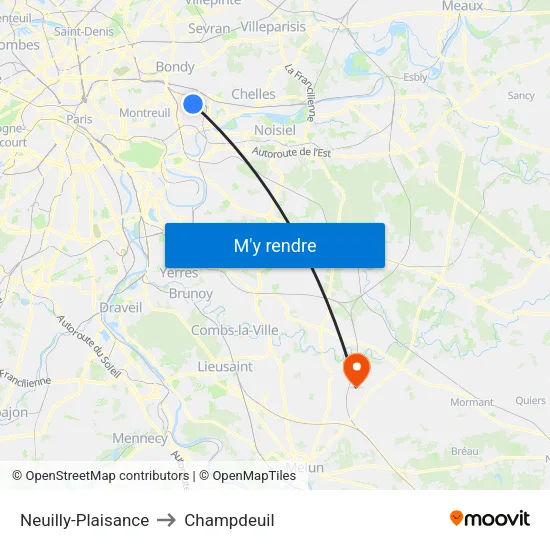 Neuilly-Plaisance to Champdeuil map