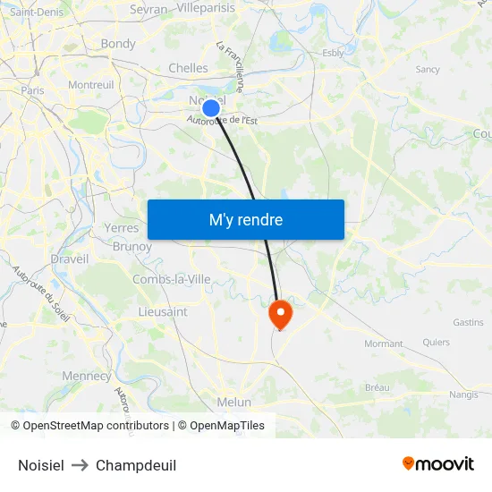 Noisiel to Champdeuil map