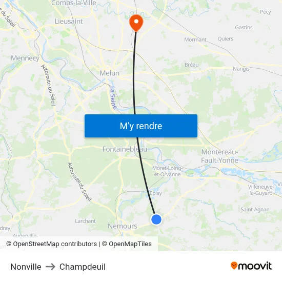Nonville to Champdeuil map