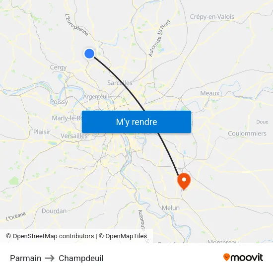 Parmain to Champdeuil map