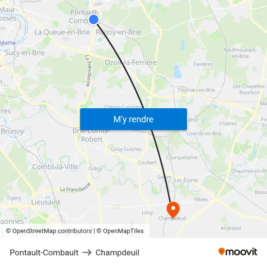 Pontault-Combault to Champdeuil map