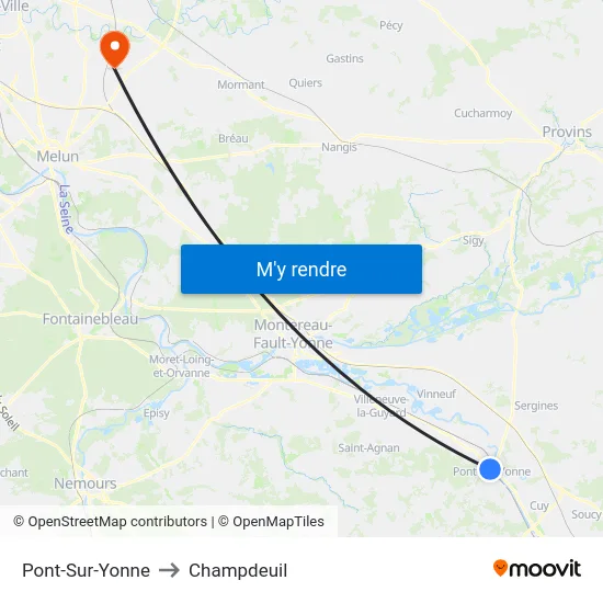 Pont-Sur-Yonne to Champdeuil map