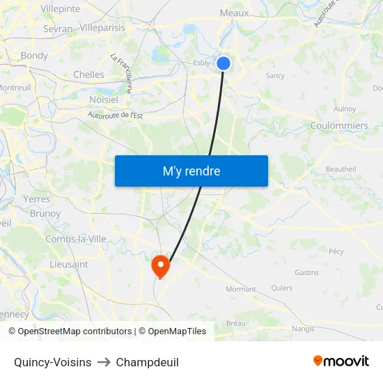 Quincy-Voisins to Champdeuil map