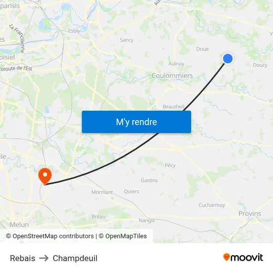 Rebais to Champdeuil map