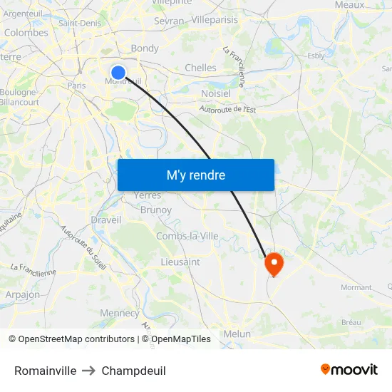 Romainville to Champdeuil map