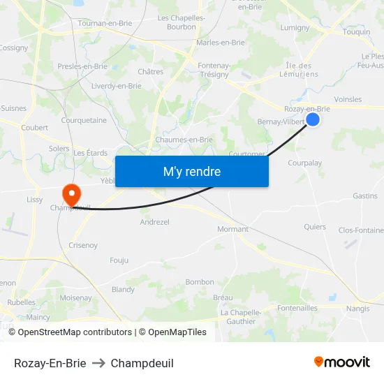 Rozay-En-Brie to Champdeuil map