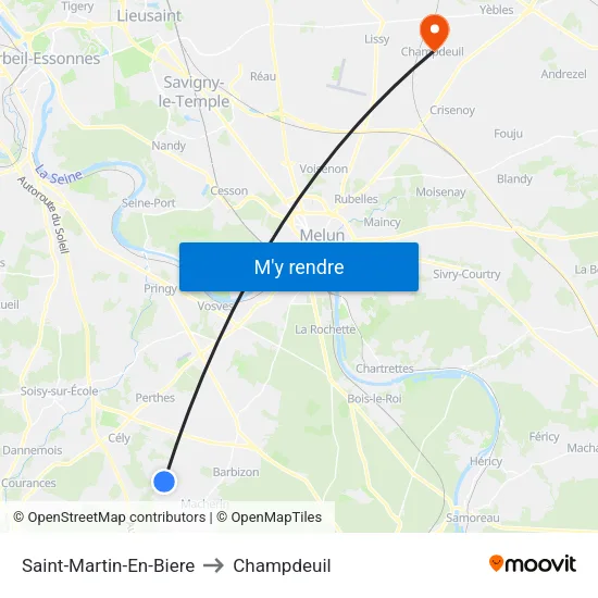 Saint-Martin-En-Biere to Champdeuil map