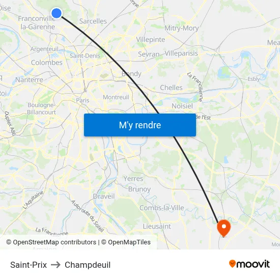 Saint-Prix to Champdeuil map
