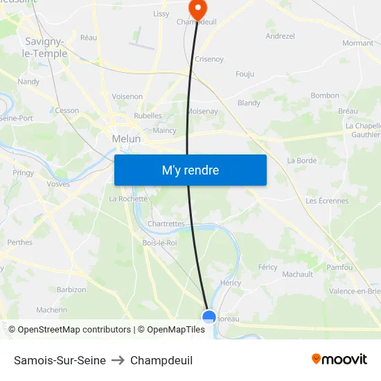 Samois-Sur-Seine to Champdeuil map