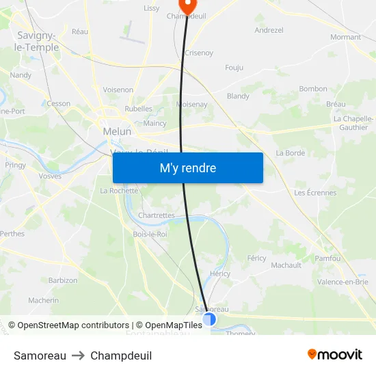 Samoreau to Champdeuil map
