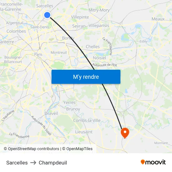 Sarcelles to Champdeuil map