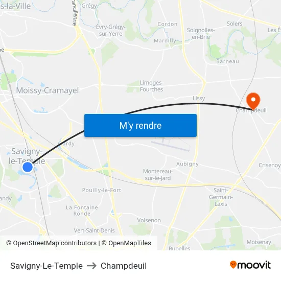 Savigny-Le-Temple to Champdeuil map