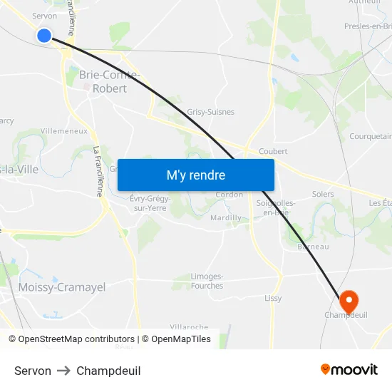 Servon to Champdeuil map